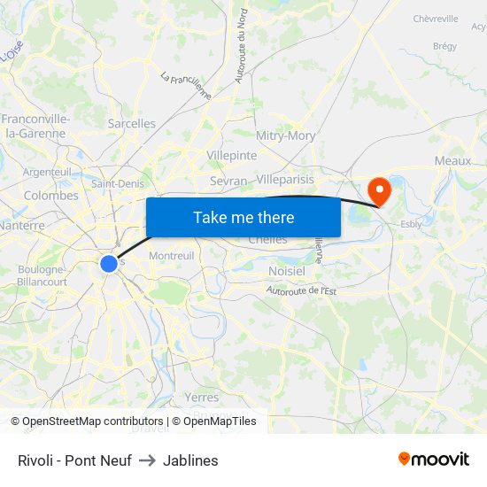 Rivoli - Pont Neuf to Jablines map