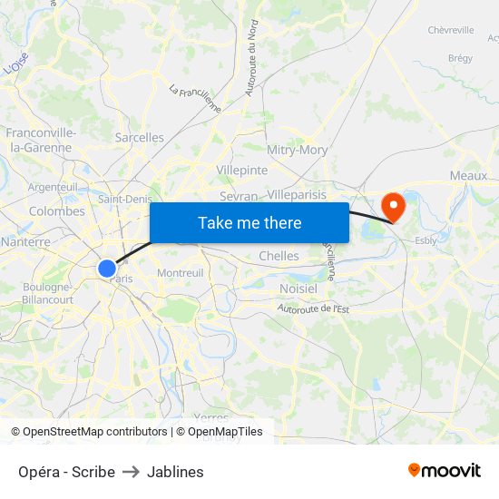 Opéra - Scribe to Jablines map