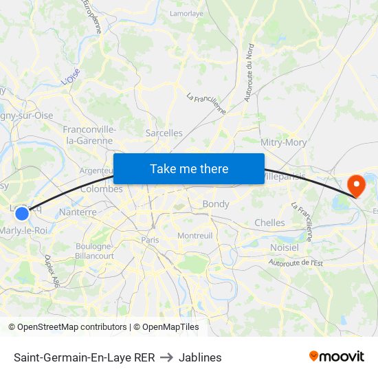 Saint-Germain-En-Laye RER to Jablines map