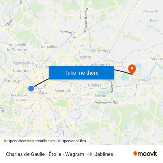 Charles de Gaulle - Étoile - Wagram to Jablines map