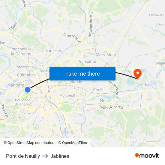 Pont de Neuilly to Jablines map