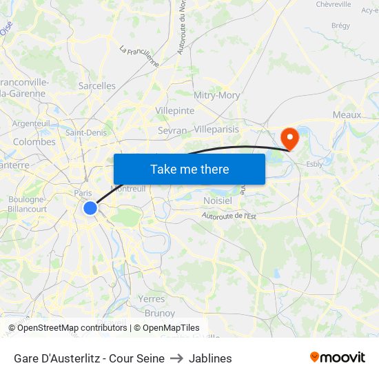 Gare D'Austerlitz - Cour Seine to Jablines map
