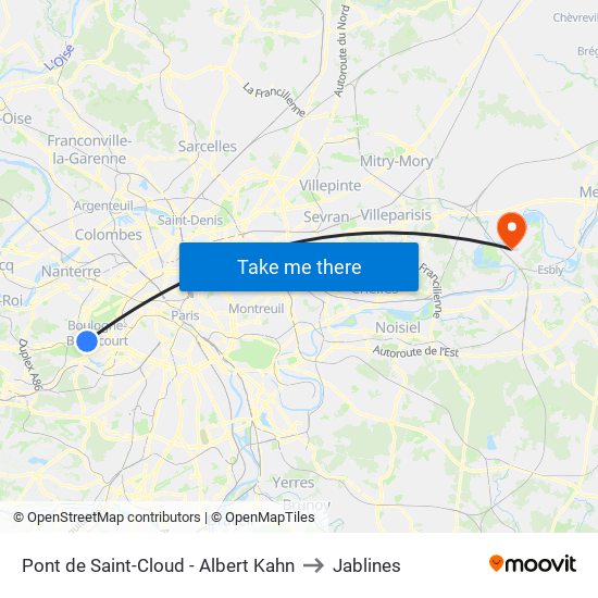 Pont de Saint-Cloud - Albert Kahn to Jablines map