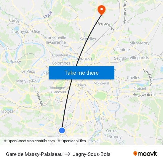Gare de Massy-Palaiseau to Jagny-Sous-Bois map