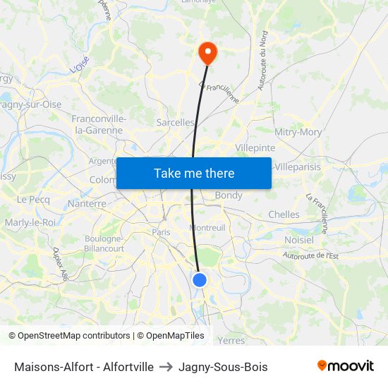 Maisons-Alfort - Alfortville to Jagny-Sous-Bois map