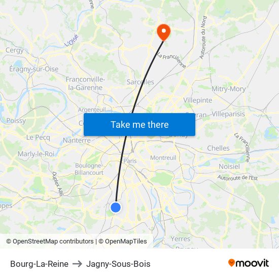 Bourg-La-Reine to Jagny-Sous-Bois map
