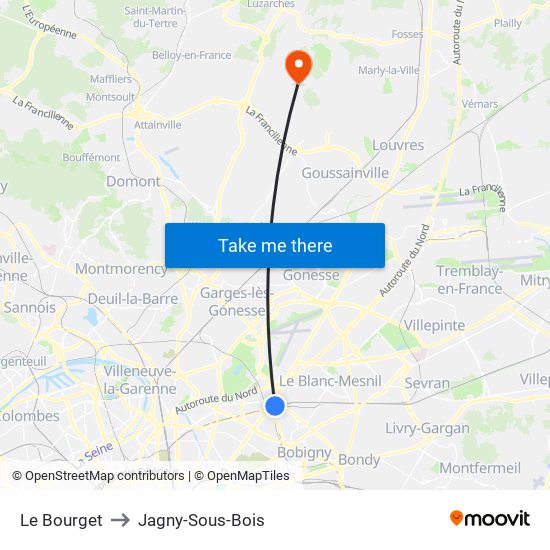Le Bourget to Jagny-Sous-Bois map