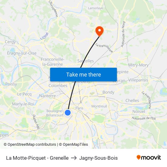 La Motte-Picquet - Grenelle to Jagny-Sous-Bois map