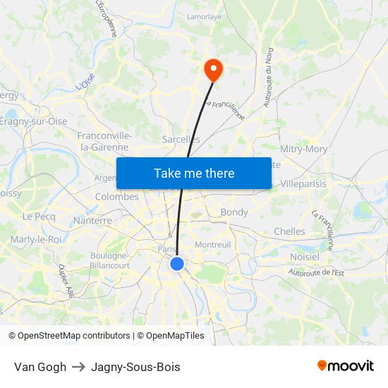 Van Gogh to Jagny-Sous-Bois map
