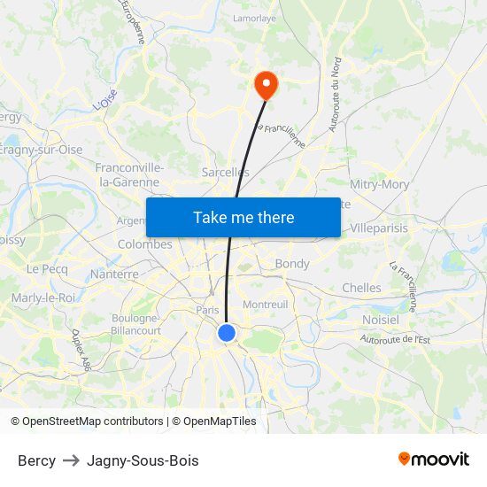 Bercy to Jagny-Sous-Bois map