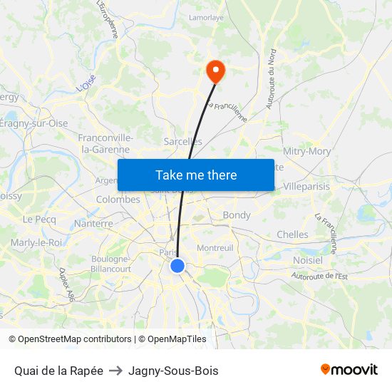 Quai de la Rapée to Jagny-Sous-Bois map
