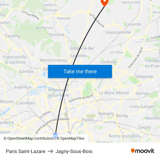 Paris Saint-Lazare to Jagny-Sous-Bois map