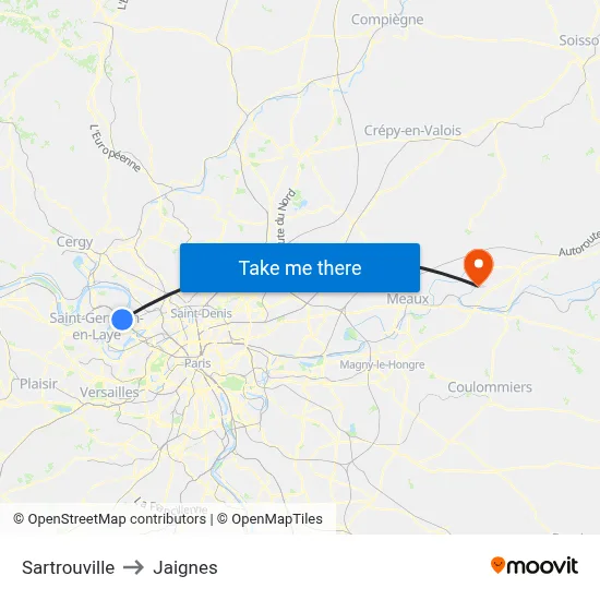 Sartrouville to Jaignes map