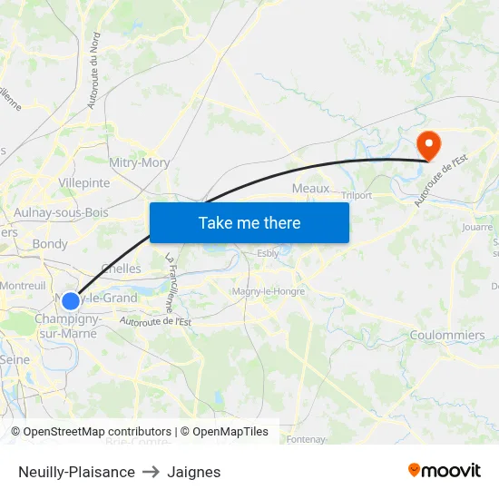 Neuilly-Plaisance to Jaignes map