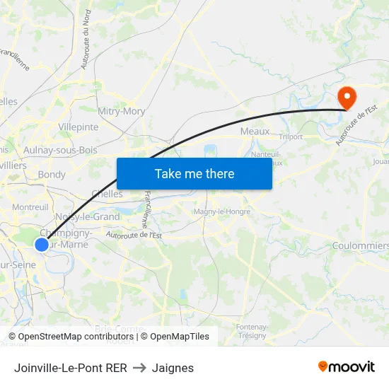 Joinville-Le-Pont RER to Jaignes map