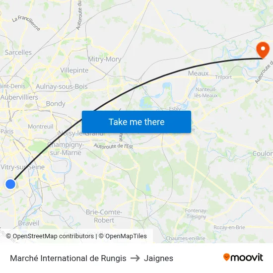 Marché International de Rungis to Jaignes map