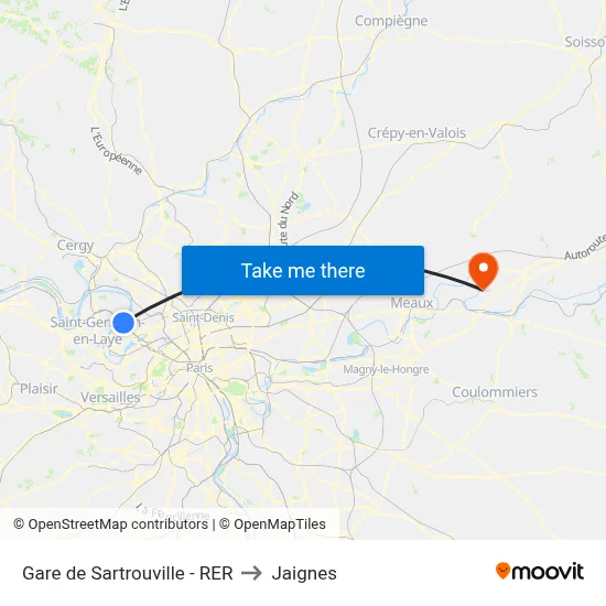 Gare de Sartrouville - RER to Jaignes map