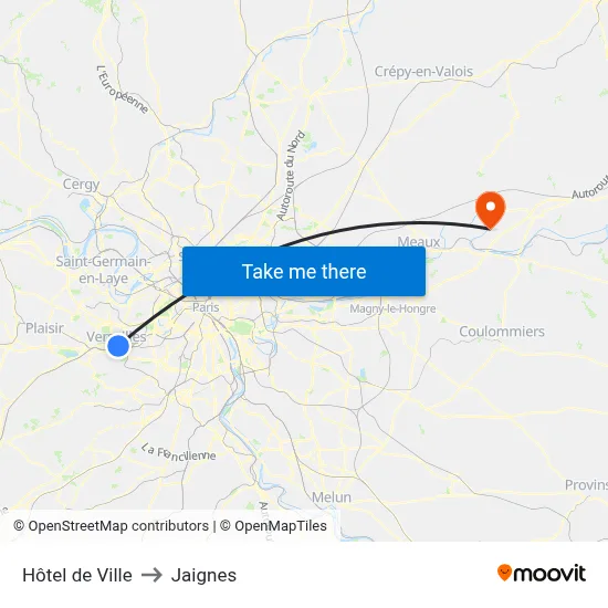 Hôtel de Ville to Jaignes map