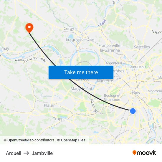 Arcueil to Jambville map