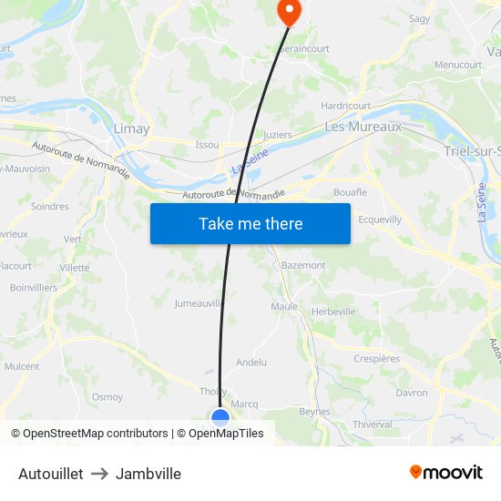 Autouillet to Jambville map