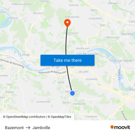 Bazemont to Jambville map