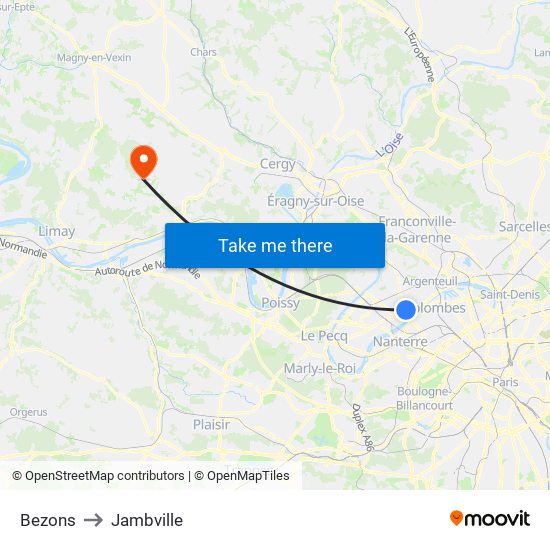 Bezons to Jambville map