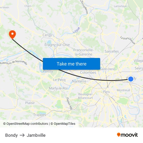 Bondy to Jambville map