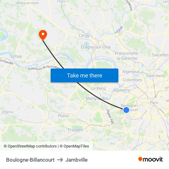 Boulogne-Billancourt to Jambville map