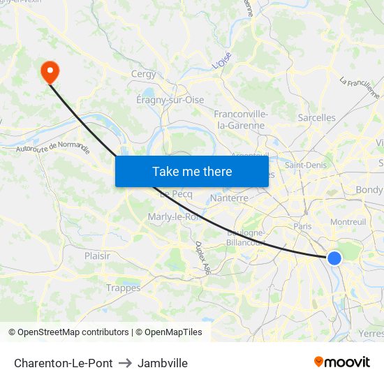 Charenton-Le-Pont to Jambville map