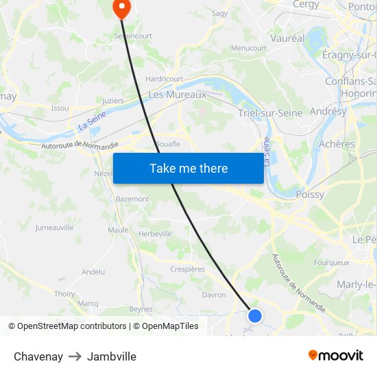 Chavenay to Jambville map
