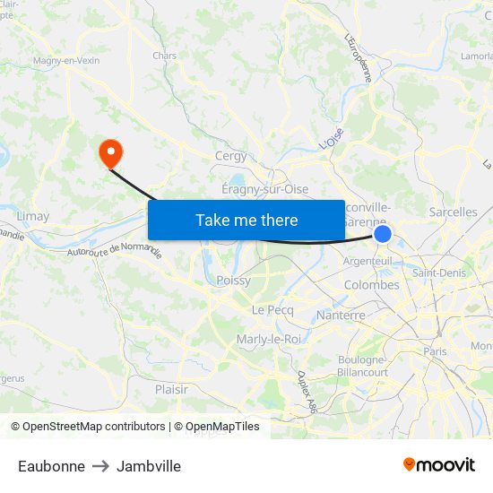 Eaubonne to Jambville map