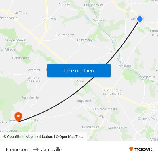 Fremecourt to Jambville map