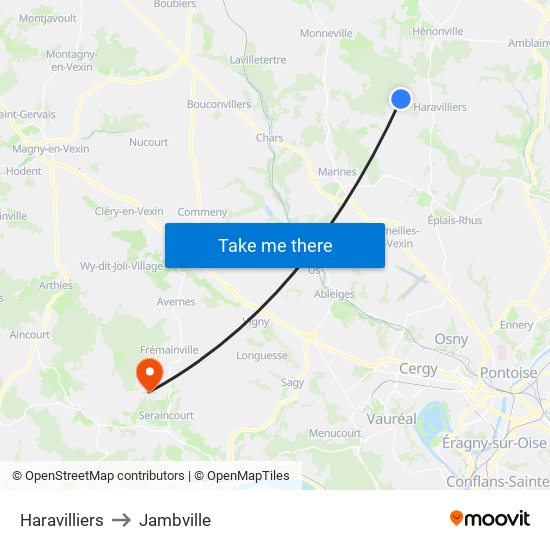 Haravilliers to Jambville map