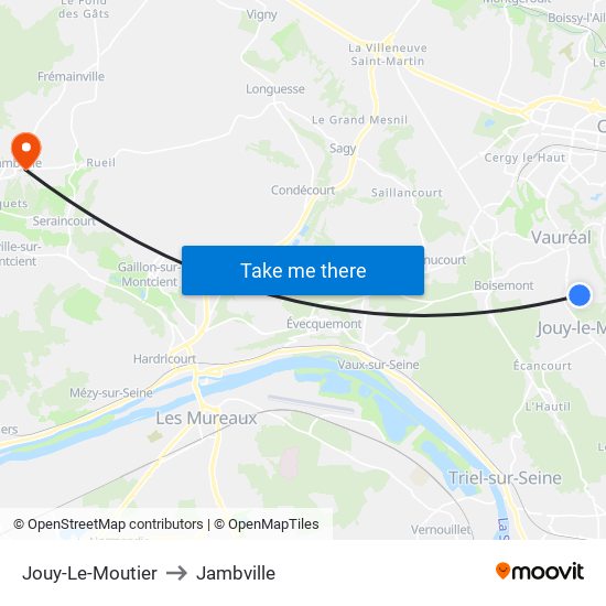 Jouy-Le-Moutier to Jambville map