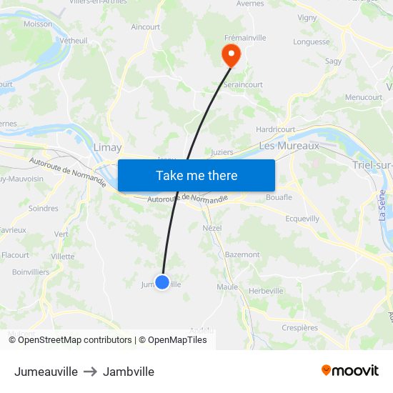 Jumeauville to Jambville map