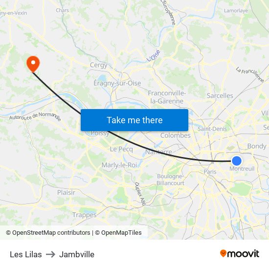 Les Lilas to Jambville map