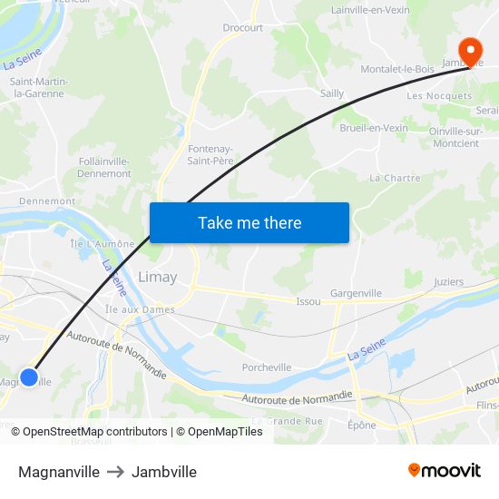 Magnanville to Jambville map