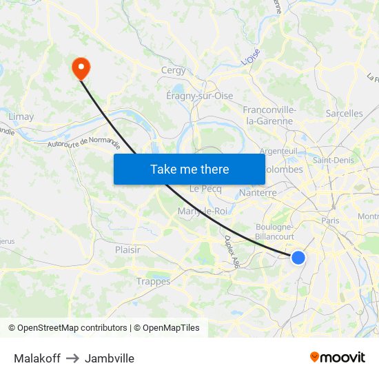 Malakoff to Jambville map