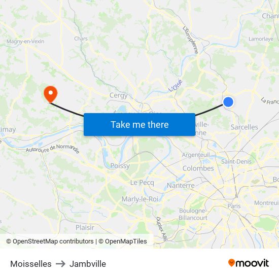 Moisselles to Jambville map