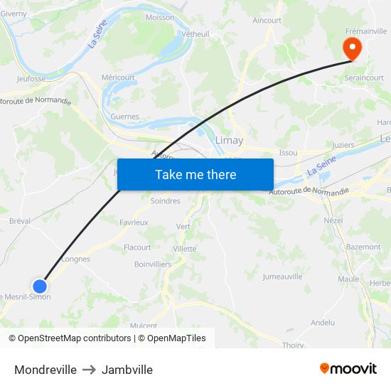 Mondreville to Jambville map