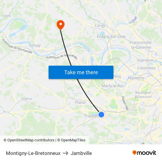 Montigny-Le-Bretonneux to Jambville map