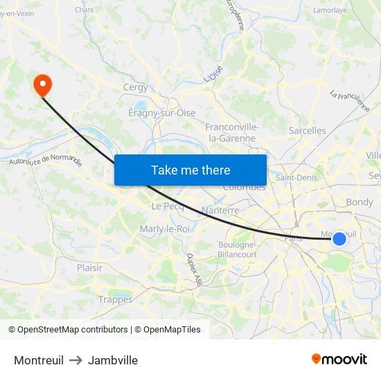 Montreuil to Jambville map