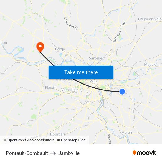 Pontault-Combault to Jambville map