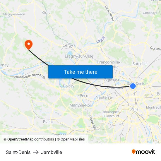 Saint-Denis to Jambville map