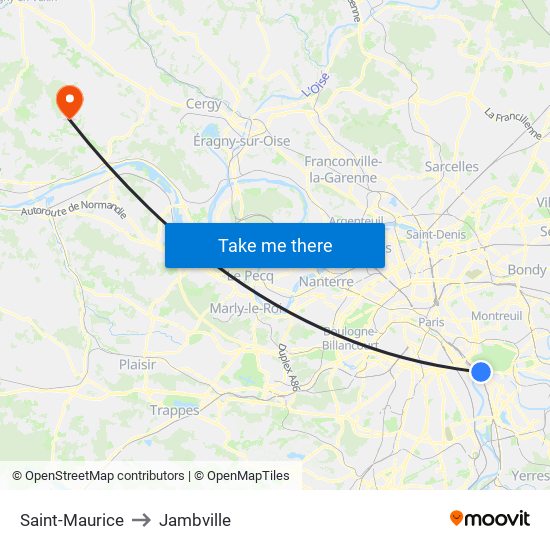 Saint-Maurice to Jambville map