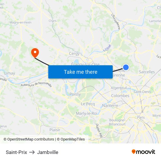 Saint-Prix to Jambville map