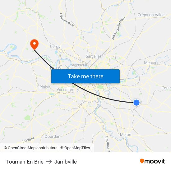 Tournan-En-Brie to Jambville map