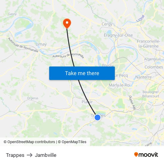 Trappes to Jambville map