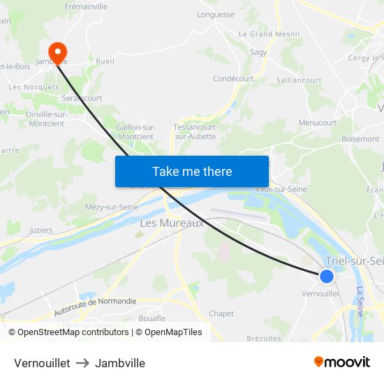 Vernouillet to Jambville map