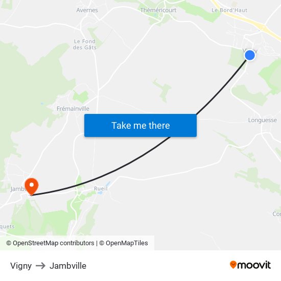 Vigny to Jambville map
